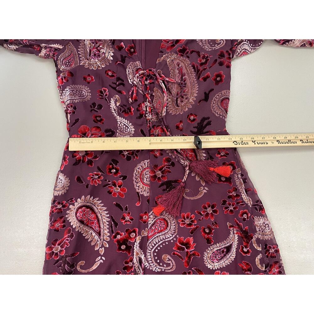 Chelsea‎ & Violet Jumpsuit Medium Red Burnout Velvet Paisley Retro Boho Wide Leg - Picture 9 of 15